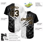 Benutzerdefiniertes Graffiti-Muster Schwarz-Altgold 3D Authentic Baseball Jersey Benutzerdefiniertes Graffiti-Muster Schwarz-Altgold 3D Authentic Baseball Jersey