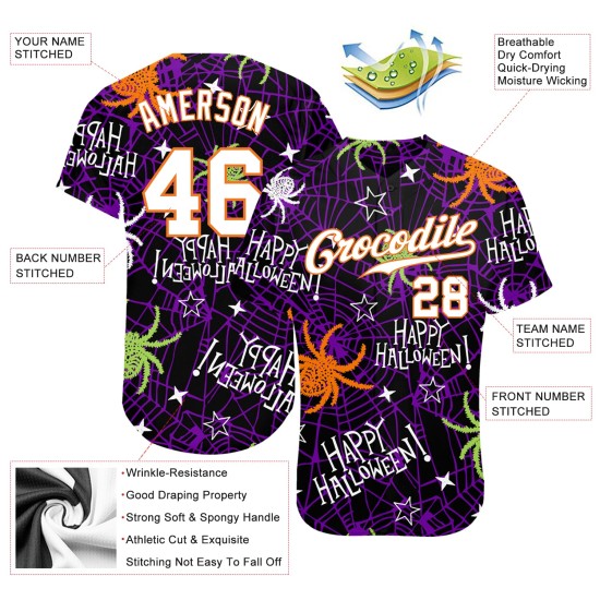 3D Jersey Authentische Baseball Happy Halloween Spinnen Muster Custom 3D Jersey Authentische Baseball Happy Halloween Spinnen Muster Custom