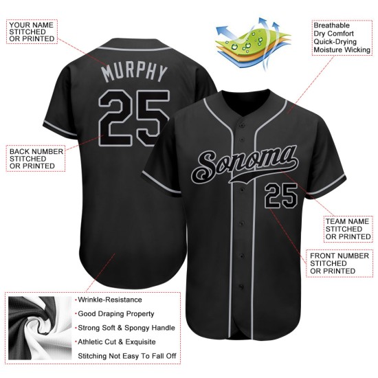 Benutzerdefiniertes schwarzes und graues authentisches Baseball-Trikot Benutzerdefiniertes schwarzes und graues authentisches Baseball-Trikot