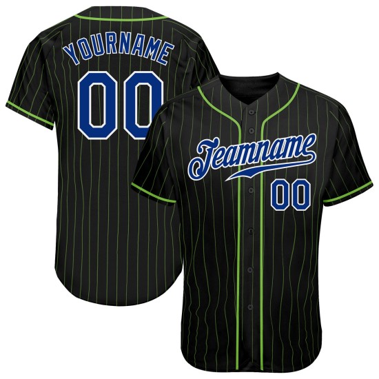 Custom Pinstripe Schwarz Authentic Royal-Weiß Baseball Jersey Neongrün Custom Pinstripe Schwarz Authentic Royal-Weiß Baseball Jersey Neongrün