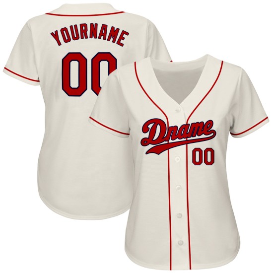 Benutzerdefiniertes authentisches Baseball-Trikot in Creme-Rot-Marineblau Benutzerdefiniertes authentisches Baseball-Trikot in Creme-Rot-Marineblau
