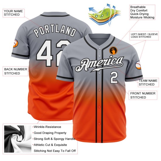 Fade Custom Jersey Orange-Schwarz Grau Mode Weiß Baseball Authentic Fade Custom Jersey Orange-Schwarz Grau Mode Weiß Baseball Authentic