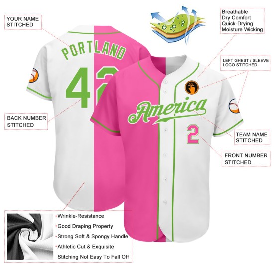 Grün-Pink Authentic Custom Split Baseball Fashion Jersey Neon Weiß Grün-Pink Authentic Custom Split Baseball Fashion Jersey Neon Weiß