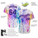 Benutzerdefiniertes weißes Royal-Pink 3D-Muster-Design Aquarell Authentic Baseball Jersey Benutzerdefiniertes weißes Royal-Pink 3D-Muster-Design Aquarell Authentic Baseball Jersey