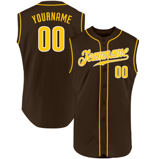 Benutzerdefiniertes ärmelloses Trikot Authentic Braun Gold-Weiß Baseball Benutzerdefiniertes ärmelloses Trikot Authentic Braun Gold-Weiß Baseball